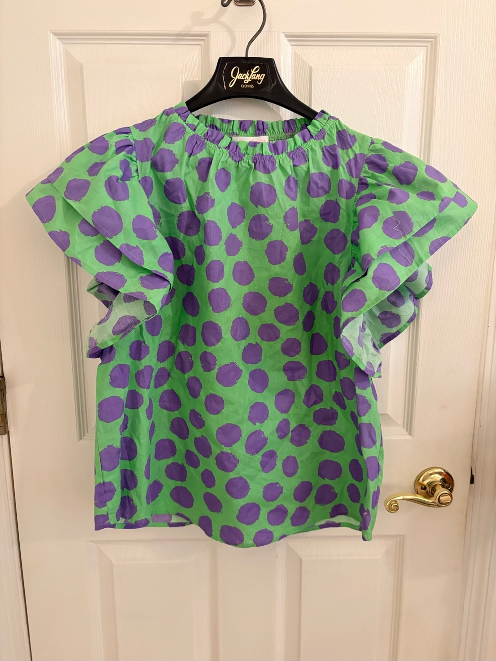 Green & Purple Dot Ruffle Sleeve Top